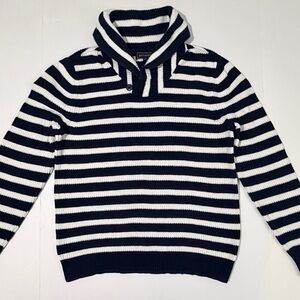 Express Men's Striped Turtleneck Sweater in Dark Blue and White